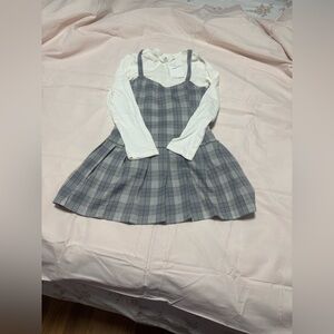 Plaid Pinafore Dress with White Long Sleeve Top